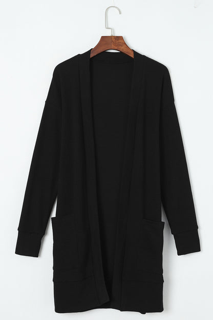 Pocketed Open Front Long Sleeve Cardigan