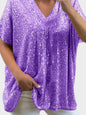 Full Size Sequin V-Neck Short Sleeve Top