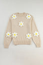 Crochet Flower Round Neck Long Sleeve Sweater