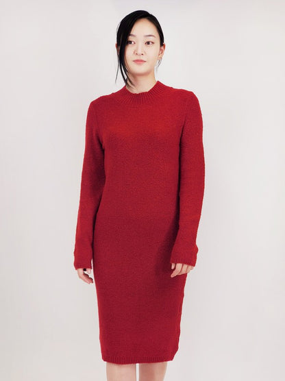 Loose Fit  Long Sleeve Textured Midi Sweater Dress