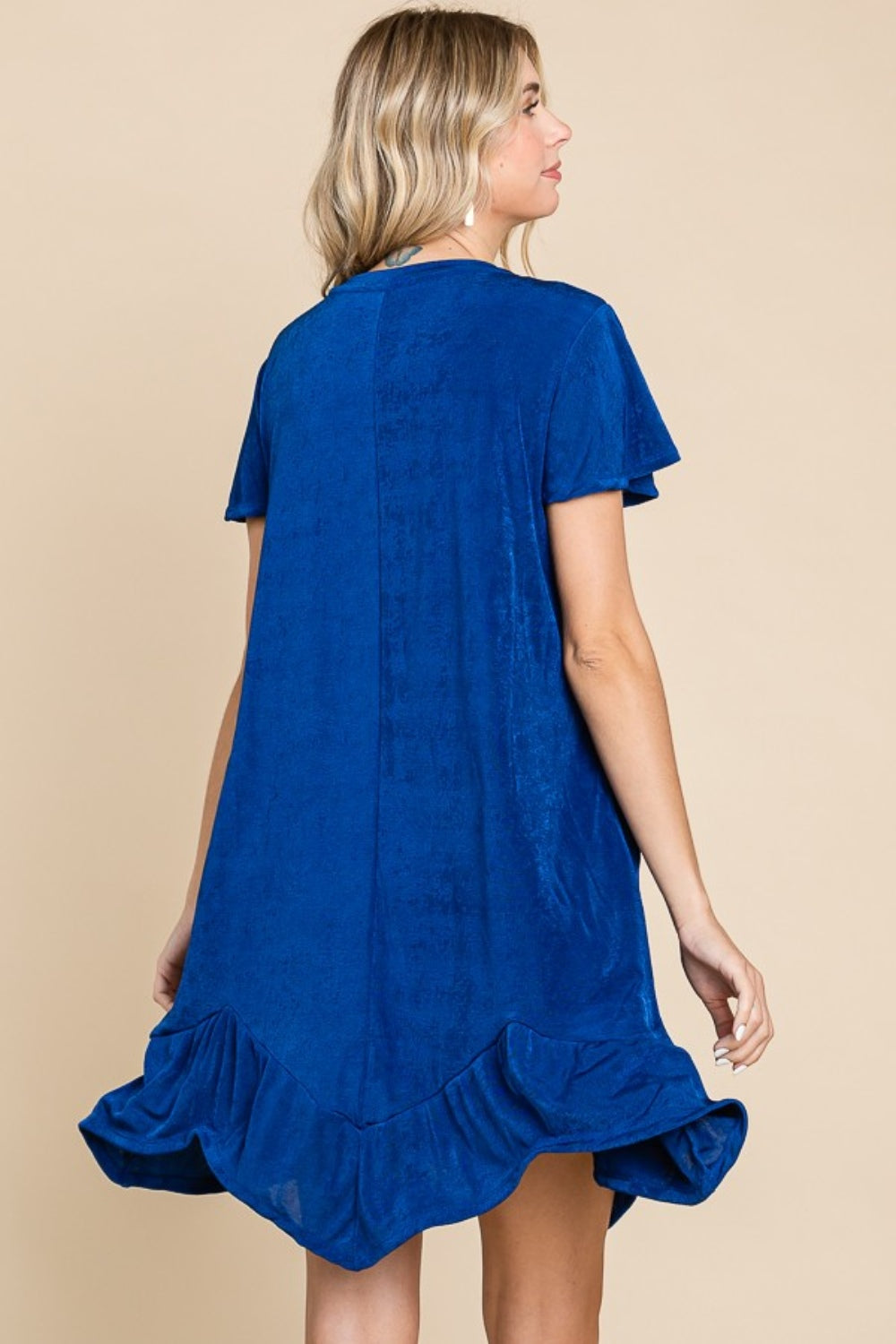 Culture Code Full Size Short Sleeve Ruffled Asymmetric Hem Dress