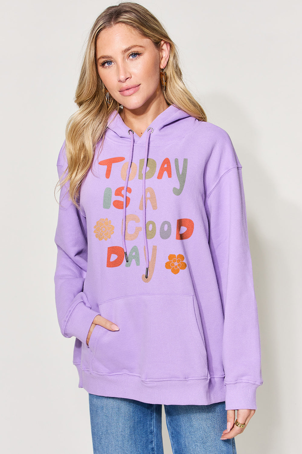 Simply Love Full Size Letter Graphic Long Sleeve Hoodie
