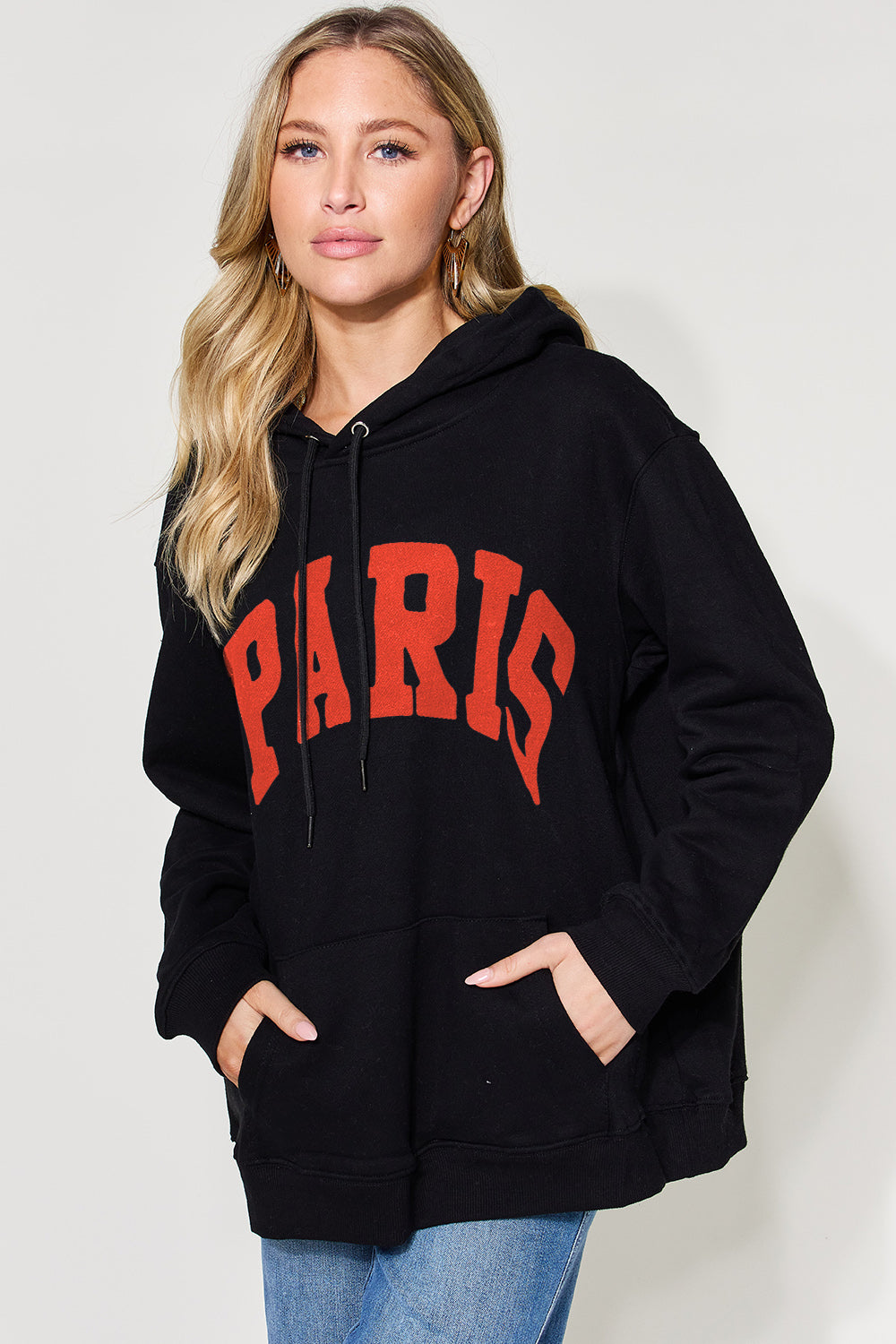 Simply Love Full Size PARIS Long Sleeve Drawstring Hoodie