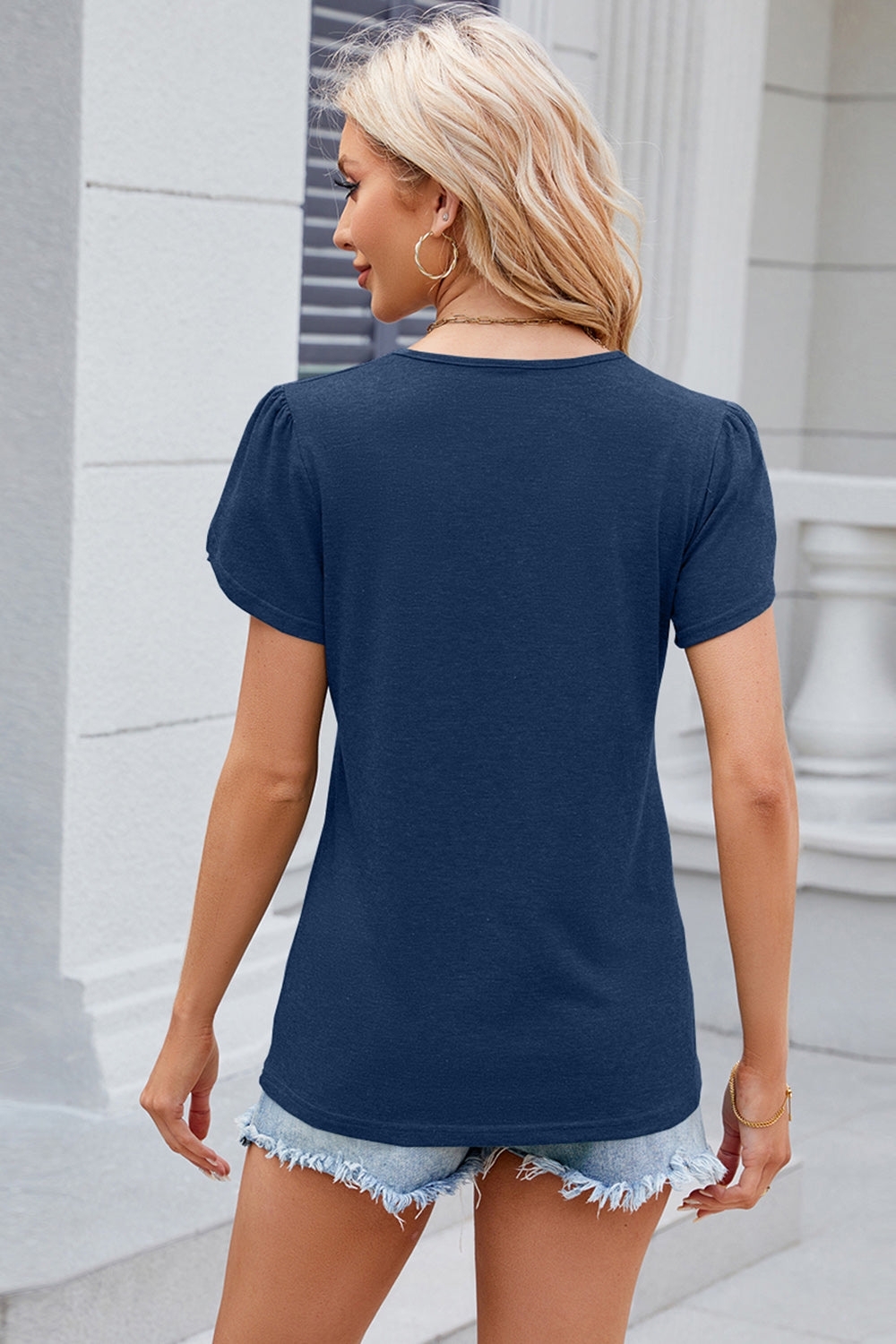 V-Neck Petal Sleeve T-Shirt