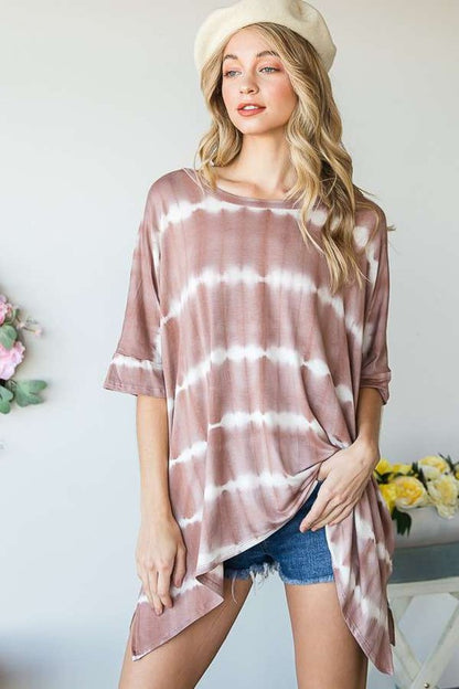 Striped Tie Dye Round Neck Tunic Plus KRT1408-1P