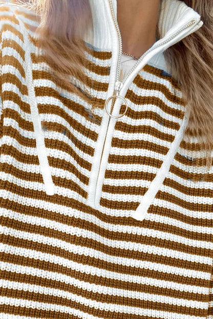 Striped Half Zip Long Sleeve Sweater