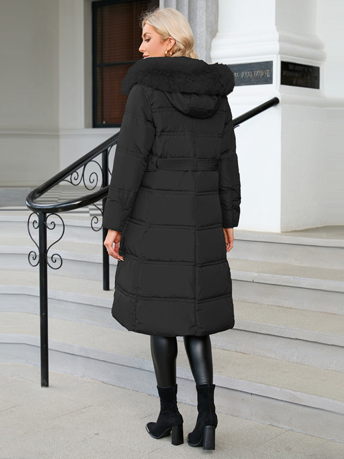 Longline Hooded Winter Coat with Pockets