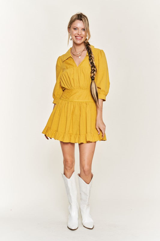 Eyelet detail 3/4 sleeve shortdress PLUS JBJ1091P