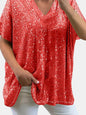 Full Size Sequin V-Neck Short Sleeve Top