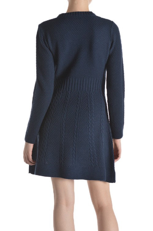 Cable Knit Round Neck Long Sleeves Flare Dress