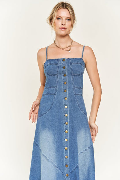 Button down sleeveless denim dress