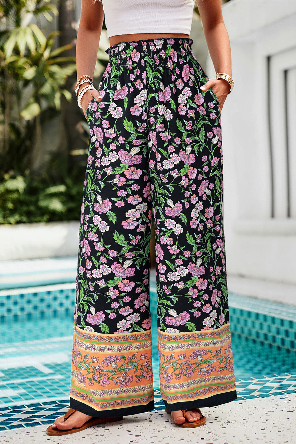 Printed High Waist Wide Leg Pants