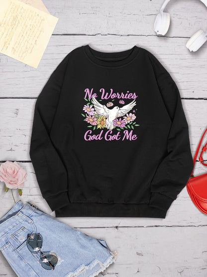 NO WORRIES GOD GOT ME Round Neck Sweatshirt