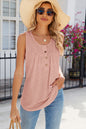 Eyelet Buttoned Round Neck Tank