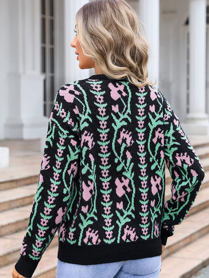 Angel Wings Flower Round Neck Long Sleeve Sweater