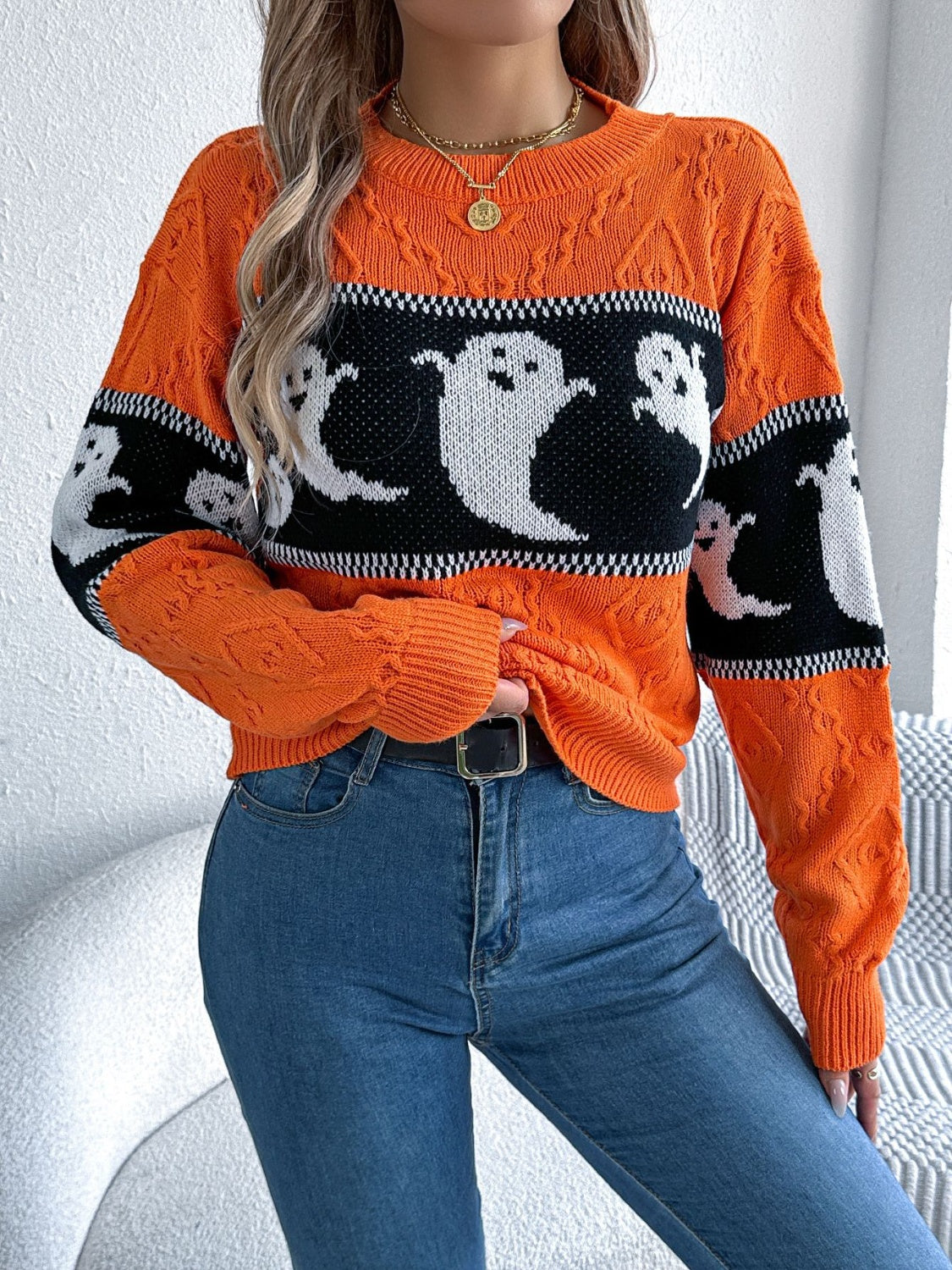 Ghost Round Neck Long Sleeve Sweater