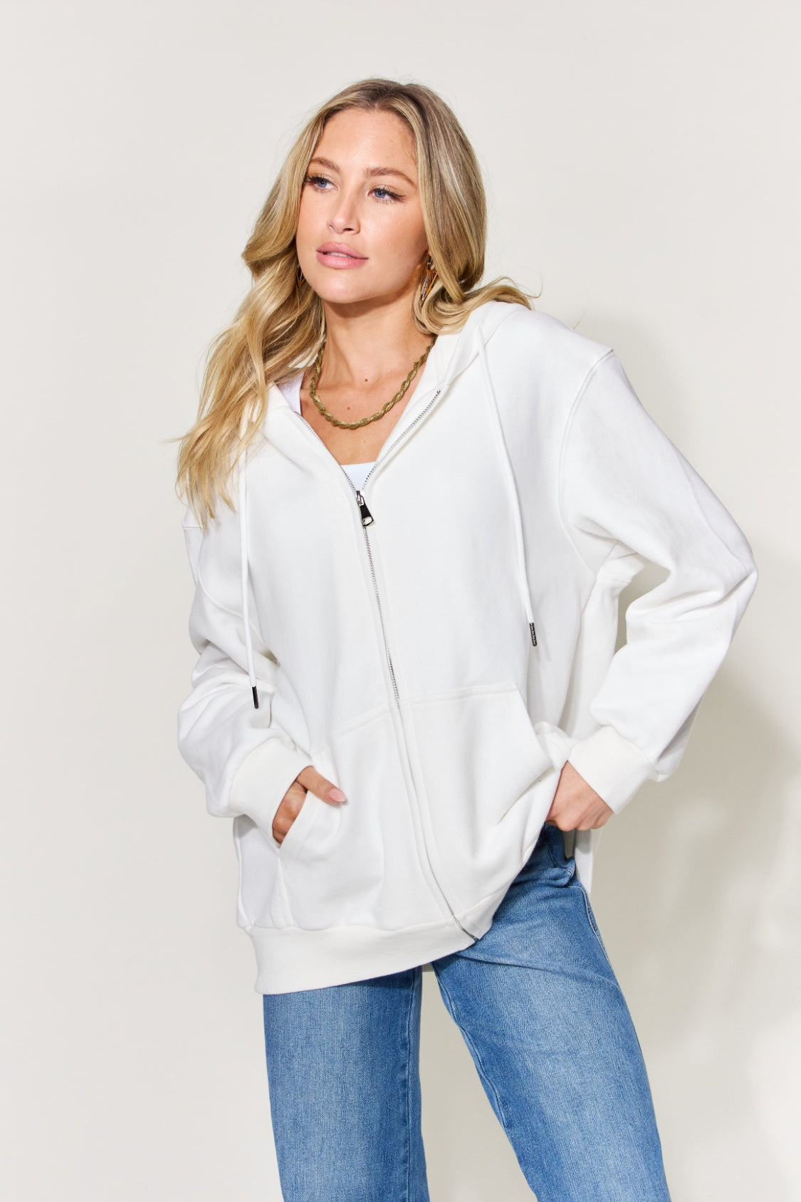 Simply Love Full Size GOOD VIBES ONLY Graphic Zip-Up Hoodie with Pockets