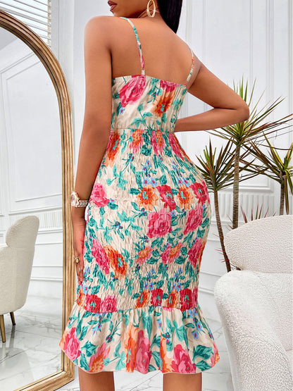 Floral Sweetheart Neck Cutout Dress