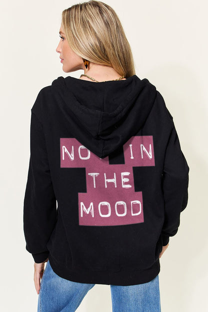 Simply Love Full Size NOT IN THE MOOD Graphic Zip-Up Hoodie with Pockets