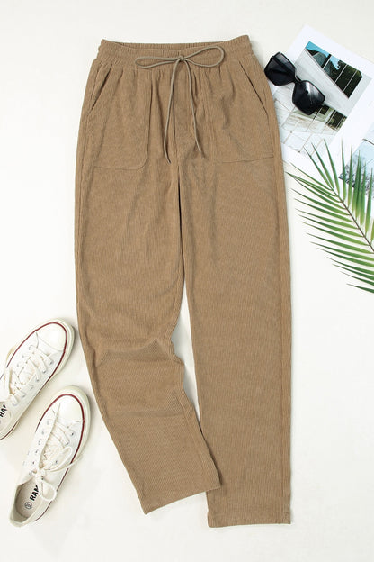 Drawstring Straight Pants with Pockets