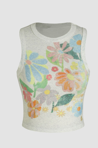 Flower Round Neck Tank