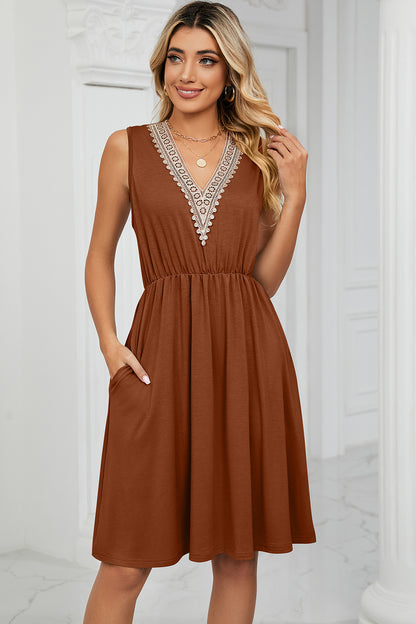 Pocketed V-Neck Wide Strap Dress