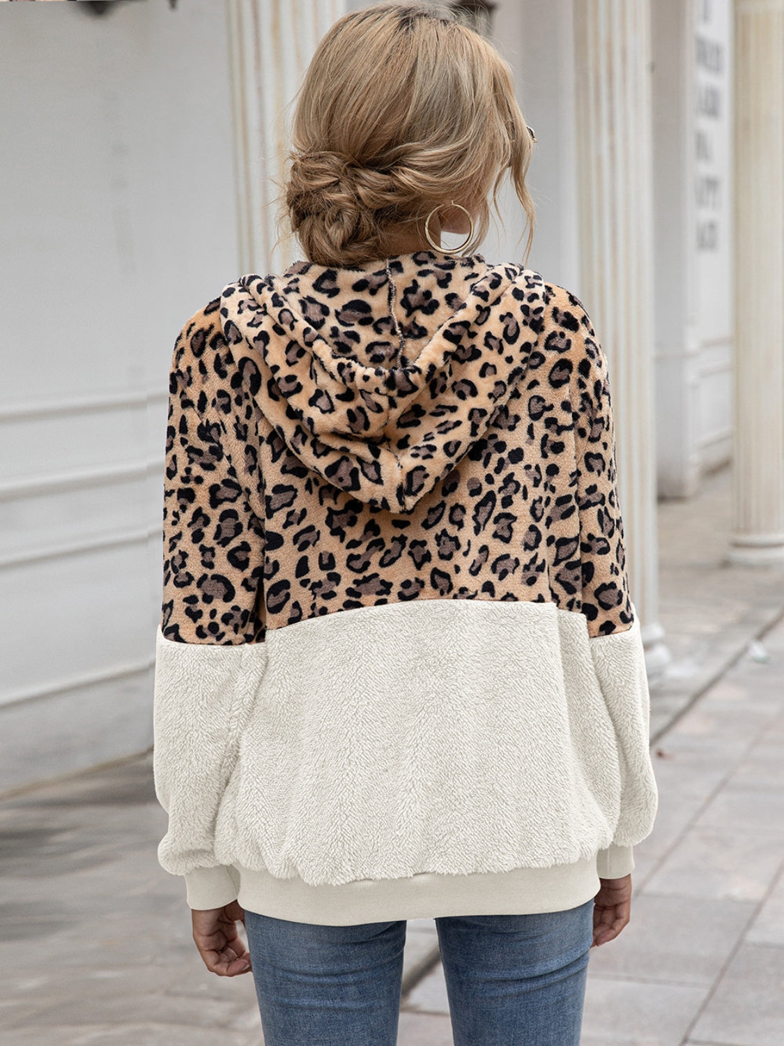 Leopard Drawstring Hooded Long Sleeve Outerwear