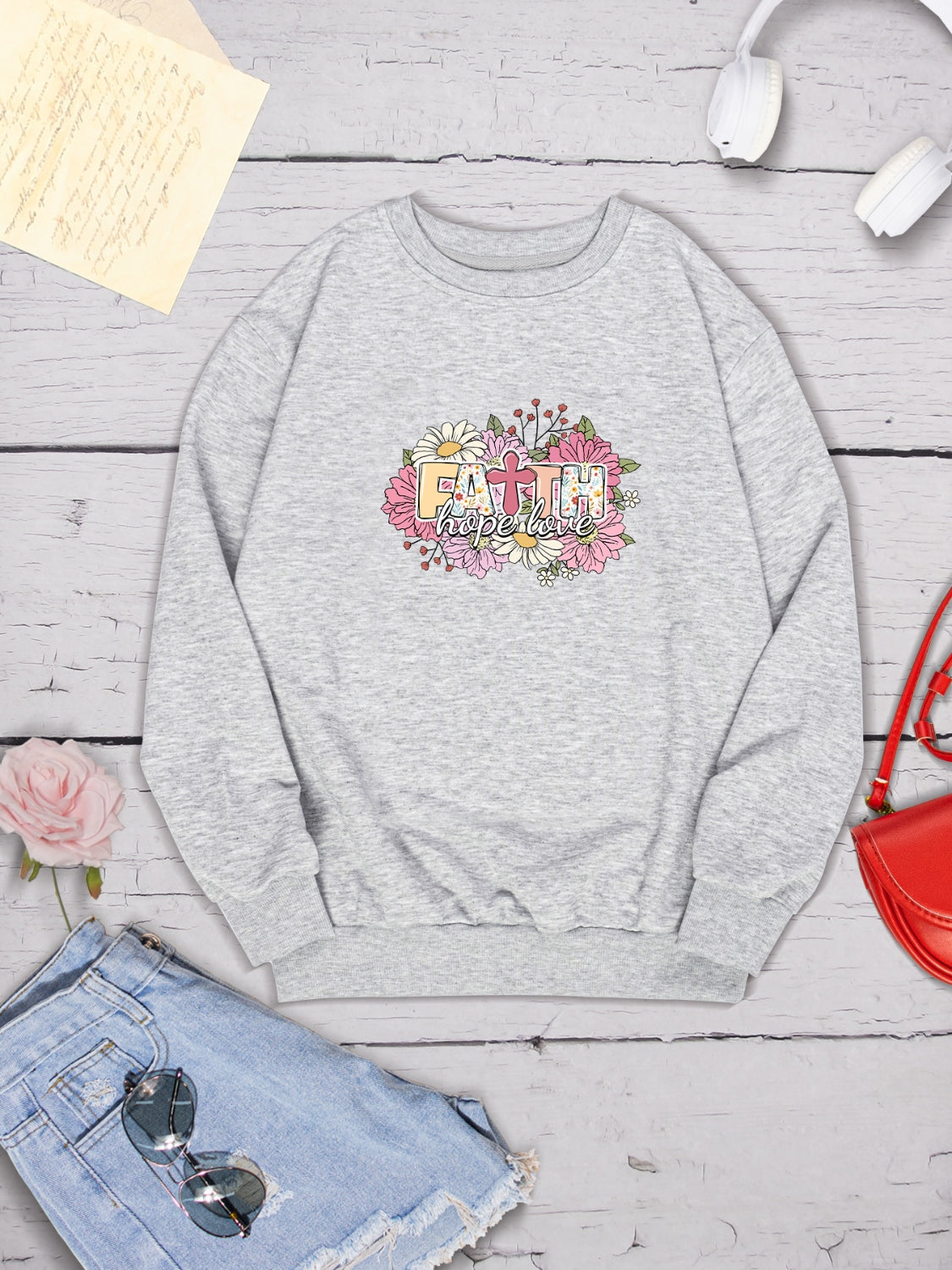 FAITH HOPE LOVE Round Neck Sweatshirt