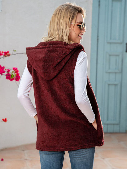 Full Size Sleeveless Hooded Vest with Pockets