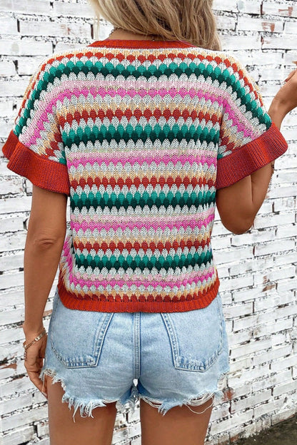 Striped Round Neck Short Sleeve Sweater