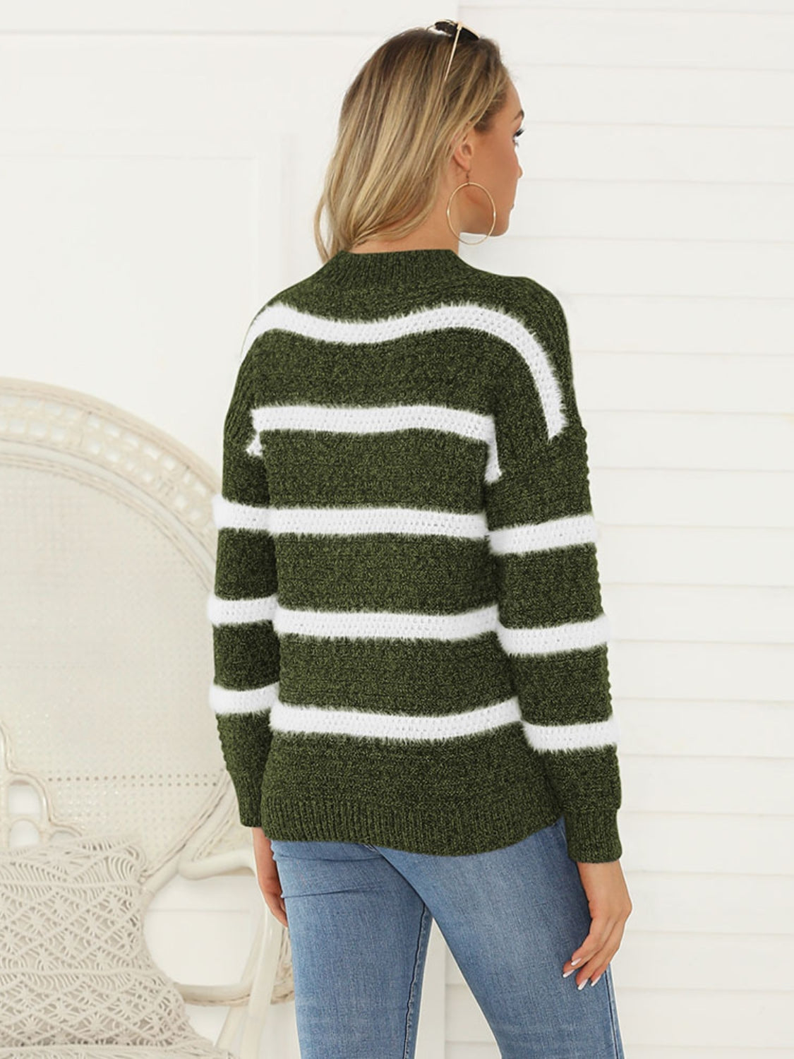 Shiny Striped Round Neck Long Sleeve Sweater