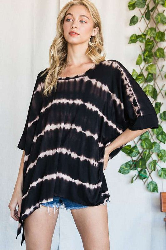 Striped Tie Dye Round Neck Tunic Plus KRT1408-1P