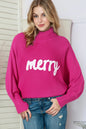 Merry Letter Embroidered High Neck Sweater