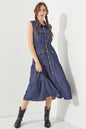 SLEEVELESS BUTTON DOWN COLLARED DENIM DRESS