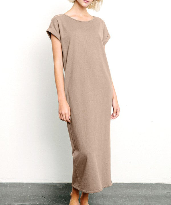 BRUSHED ORGANIC HEMP Side Slit Maxi Dress