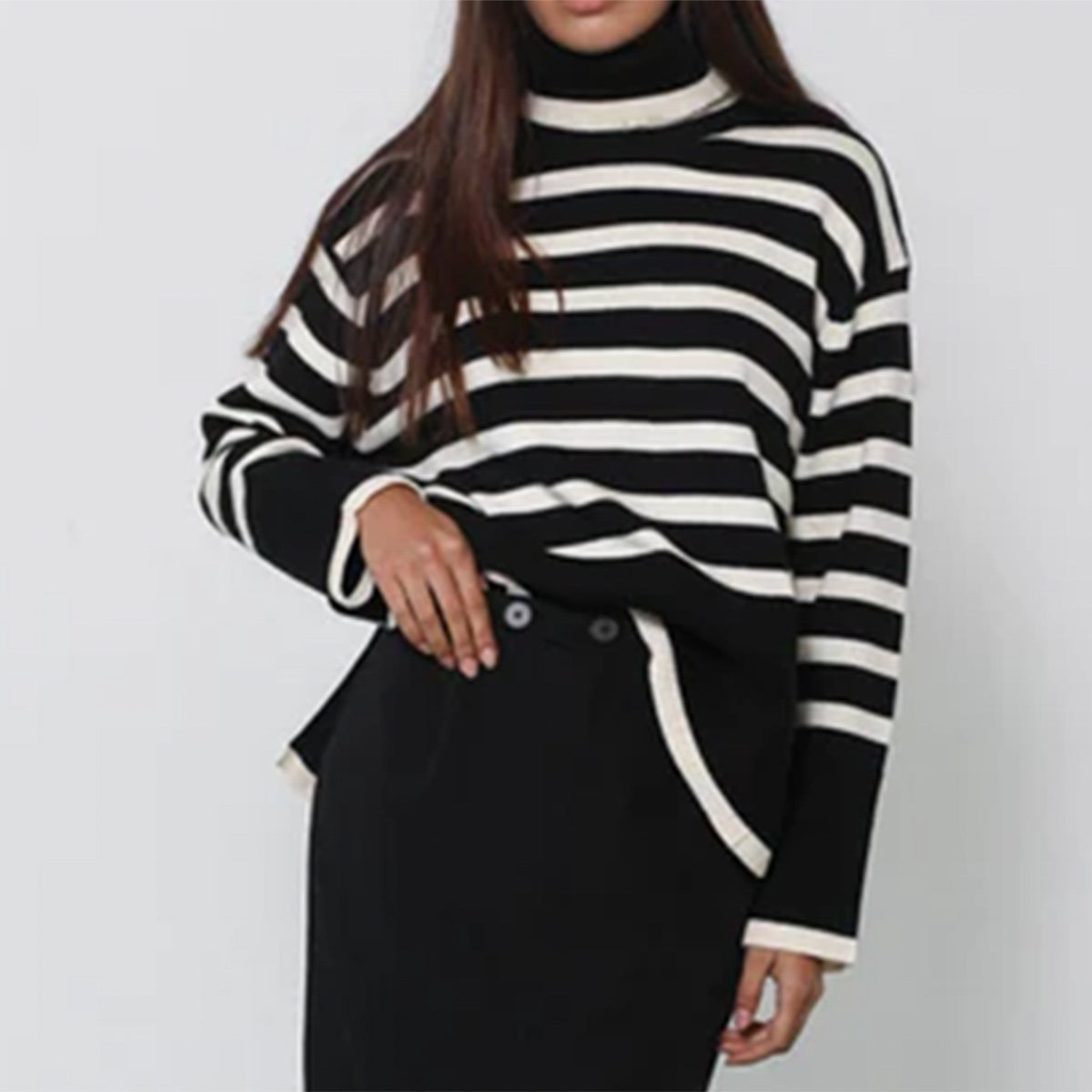 Striped Turtleneck Flare Sleeve Sweater