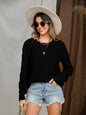 Openwork Round Neck Raglan Sleeve Sweater