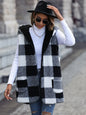 Plaid Hooded Vest with Pockets