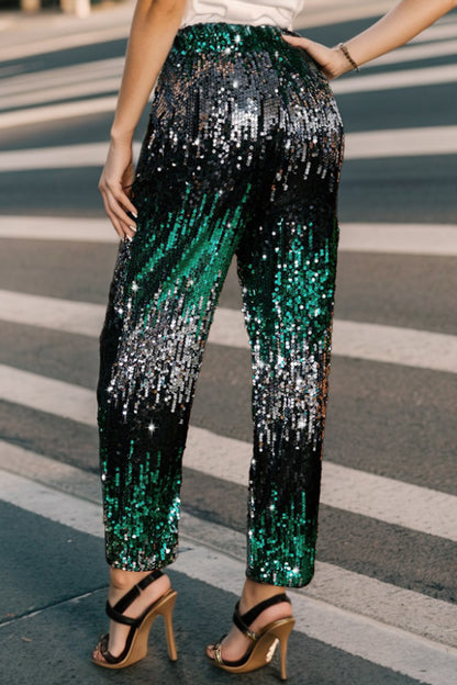 Sequin Contrast High Waist Pants