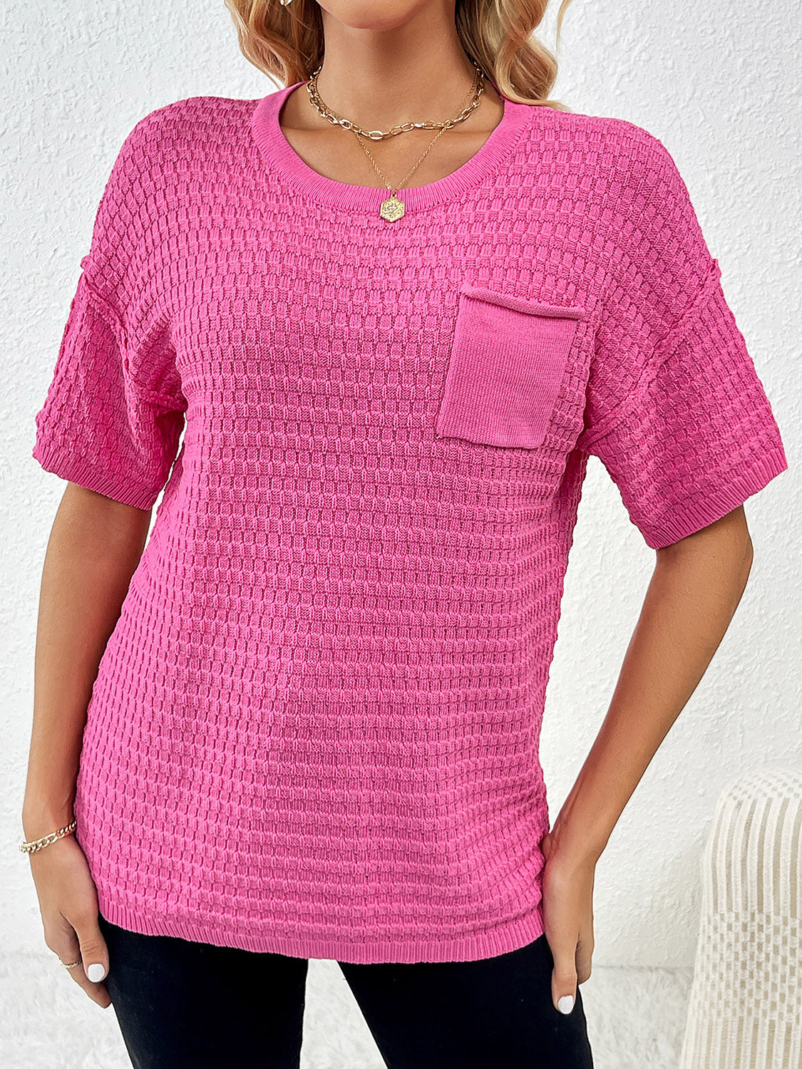 Round Neck Half Sleeve Knit Top