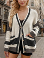 Contrast Button Up Long Sleeve Cardigan