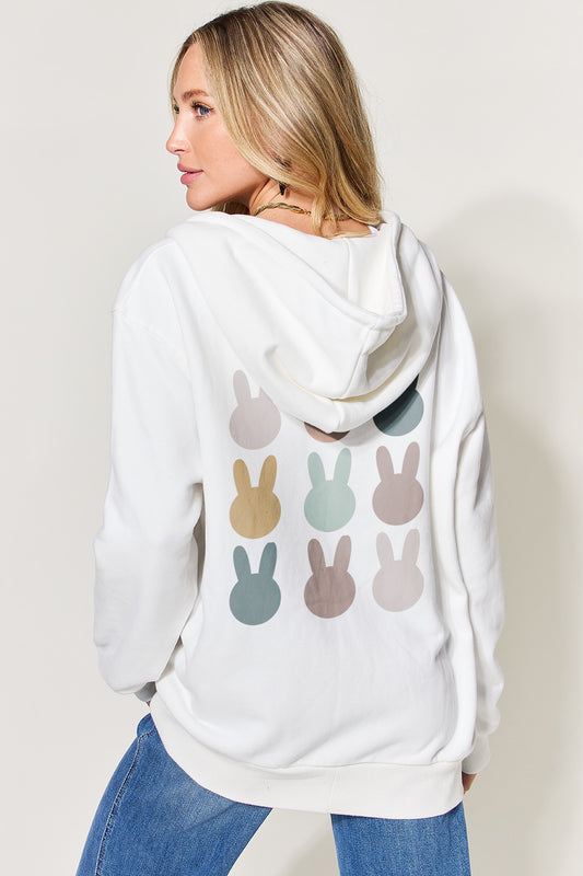 Simply Love Full Size Easter Bunny Graphic Zip-Up Hoodie with Pockets