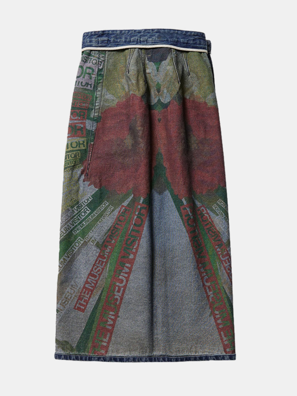 Reversible Slit Printed Midi Denim Skirt