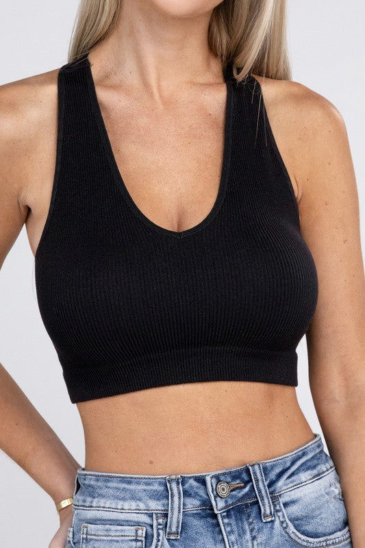 Ribbed Cropped Racerback Tank Top