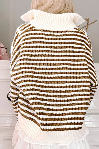 Striped Half Zip Long Sleeve Sweater