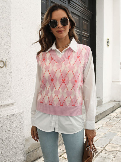 Geometric V-Neck Sweater Vest