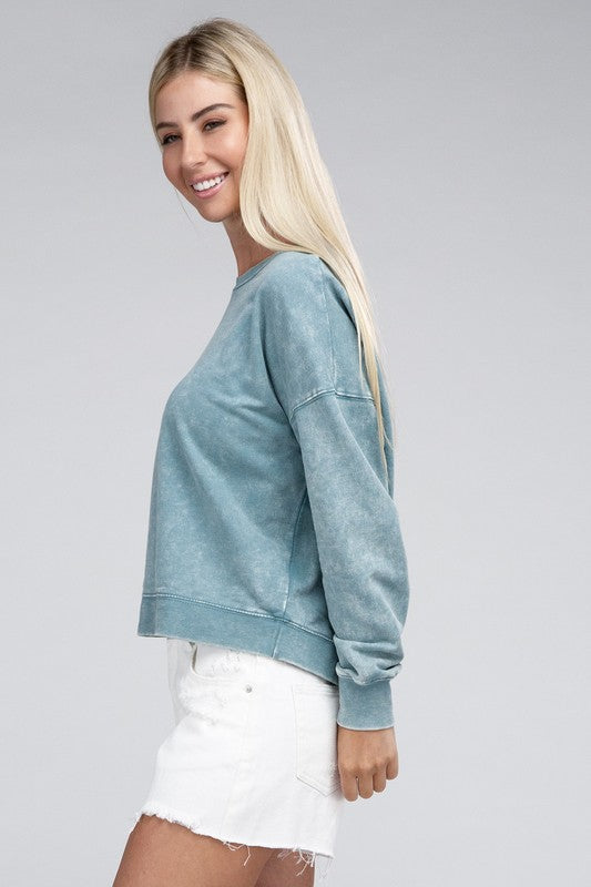 French Terry Acid Wash Boat Neck Pullover