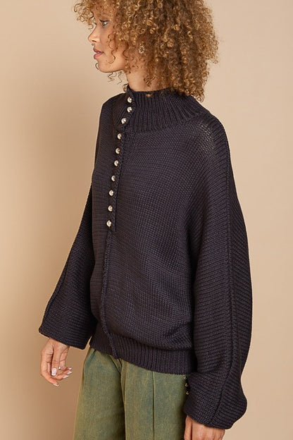 Pearl-Buttoned Knit Sweater