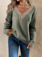 Openwork V-Neck Dropped Shoulder Sweater