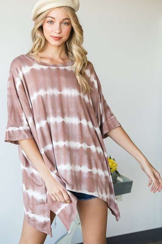 Striped Tie Dye Round Neck Tunic Plus KRT1408-1P